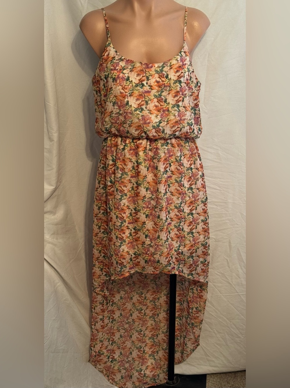 Floral High-Low Summer Dress - Pink and Rust Floral